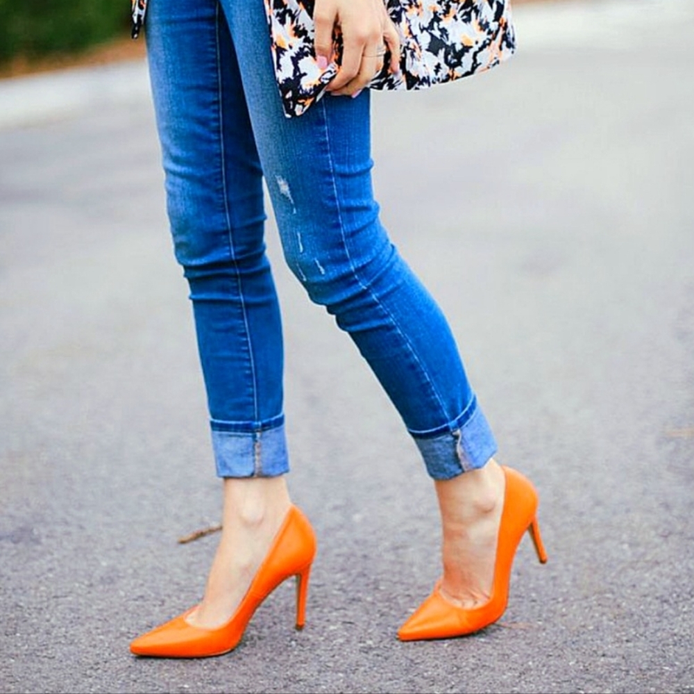 Worthington New Patent Leather Neon Hot Pink Orange High Heels Women's Size 9